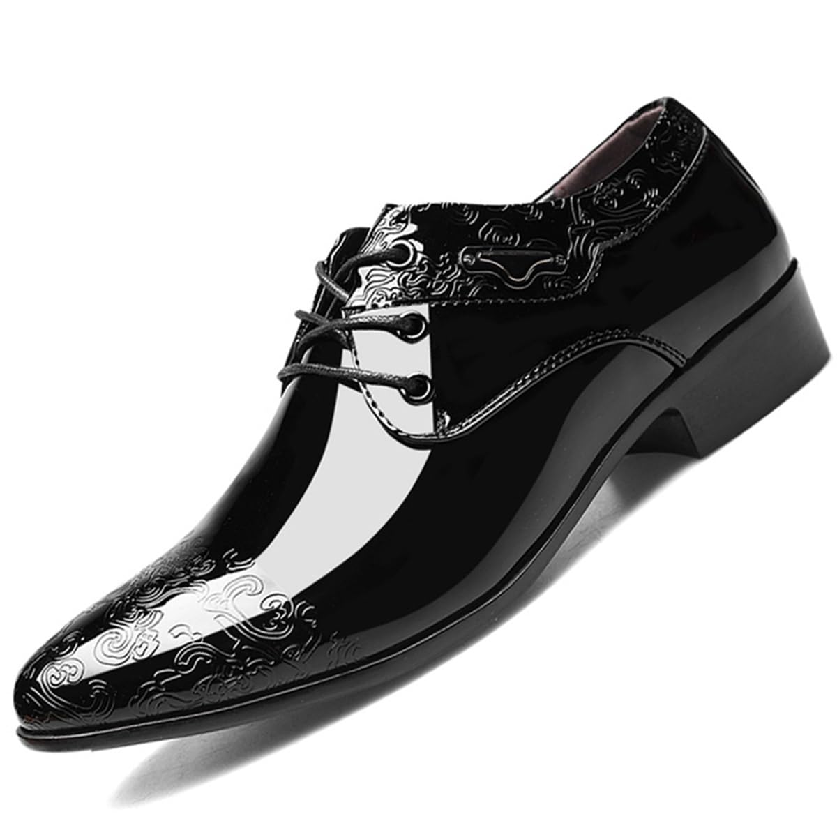 Mens Fashion High Gloss Patent Leather Oxford Formal Business Casual Lace Up Elegant Dress Shoes (Black Adult Men 9.5 Numeric US Footwear Size System Medium)