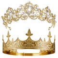 Sureio 2 Pcs Antique Royal King Crown for Men Baroque Queen Crown for Crystal Tiara Prom Cosplay Birthday Wedding Party Hair Headband Accessories(Elegant Style)
